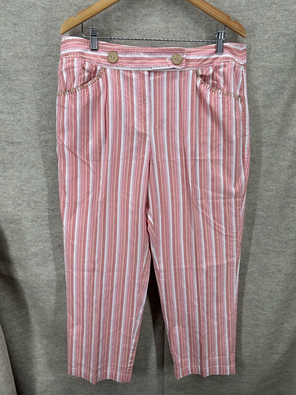 Talbots striped capri pants cropped bohemian Grandmacore pink sz 16 coastal